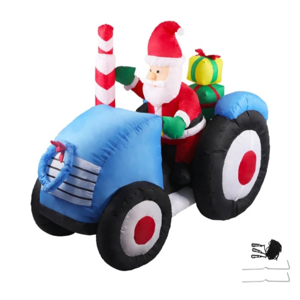 Santaco Inflatable Christmas Decor Blue Tractor Santa 1.4M LED Lights Xmas